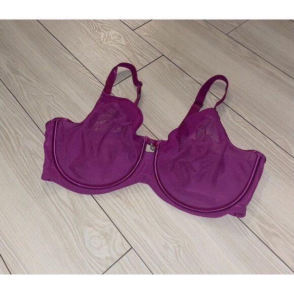 Curvy Couture 1311 Unlined Full Coverage Bra Mesh Sheer UW Womens 34G Purple - Picture 1 of 6